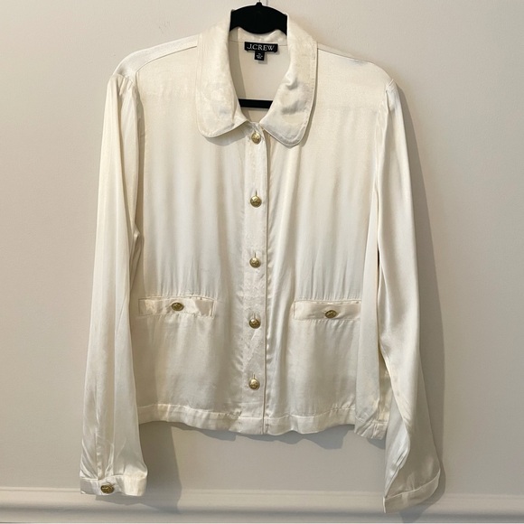 J Crew Lady Shirt Jacket in Luster Crepe Ivory Size XL Silky Old Money Academia - Picture 1 of 11